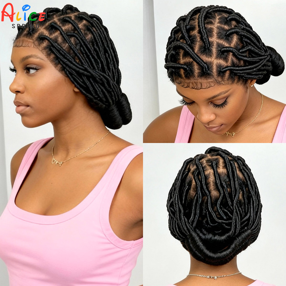 Synthetic Braided Wigs For Black Women - Bantu Braided Wigs Synthetic Full Lace
