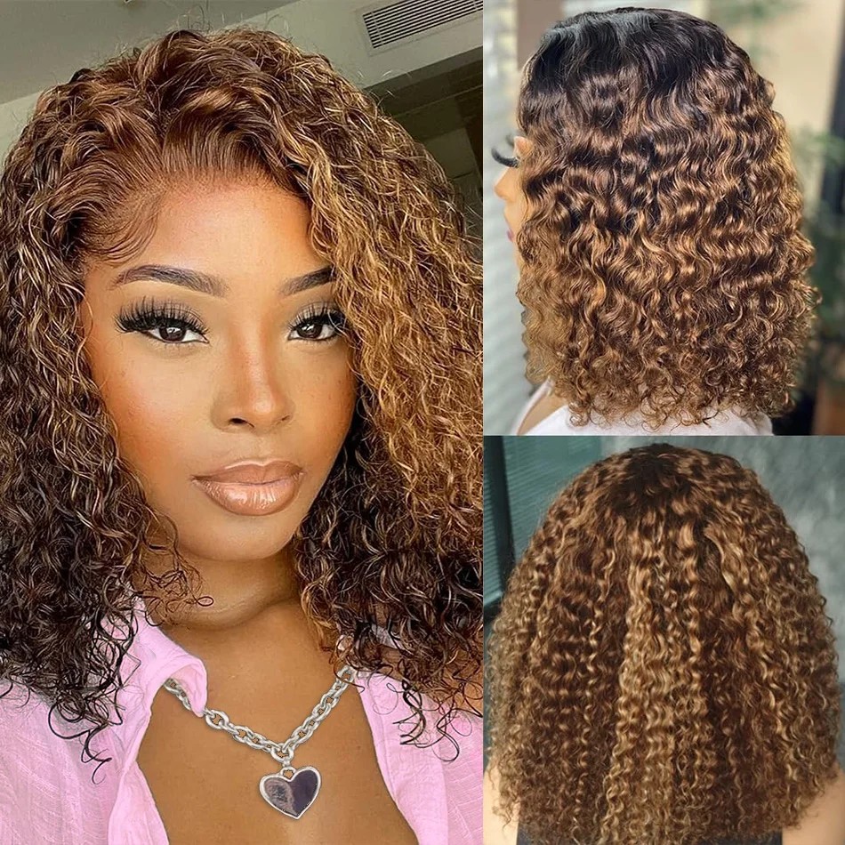 P4/27 Highlight Curly Short Bo - đánh giá và giá Glueless Wear And Go Human Hair Wig