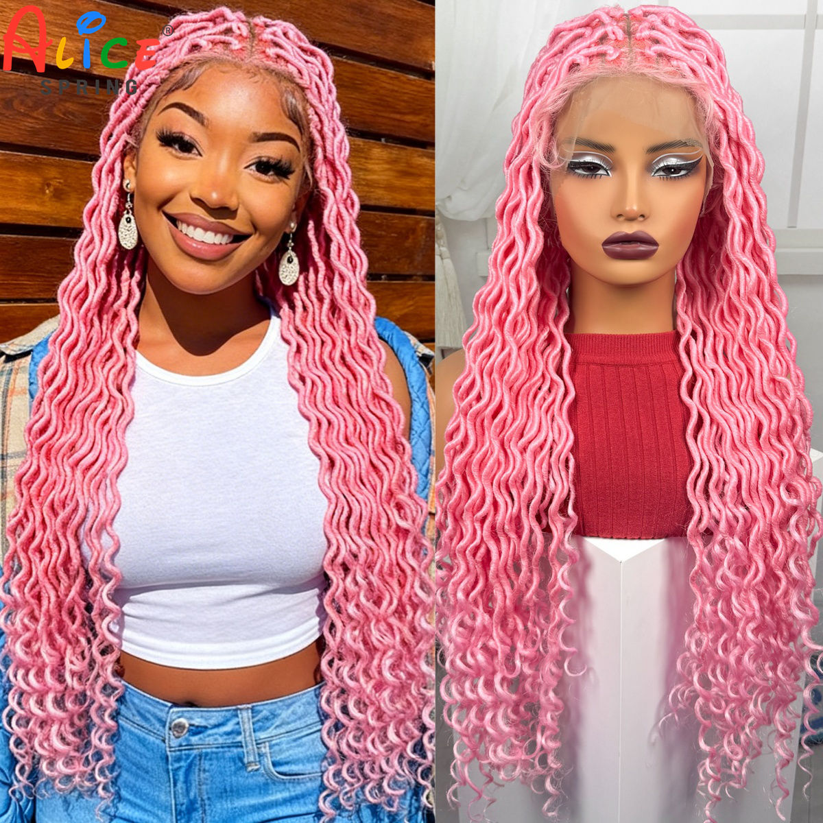 Pink Color Full Lace Braided W - đánh giá và giá Synthetic Braided Wigs For Black Women