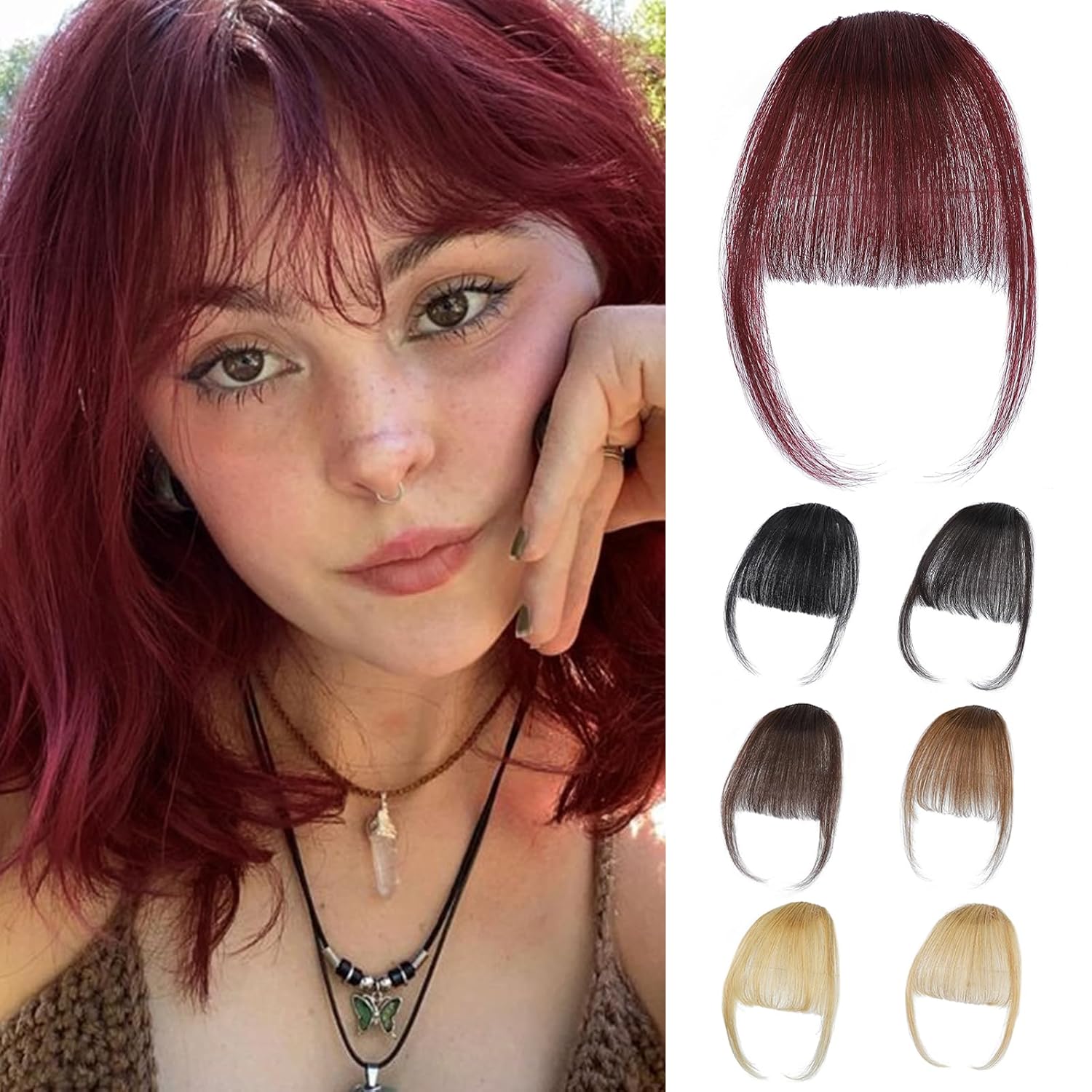 Burgundy Clip in Bangs 100% Re - đánh giá và giá Seamless Clip In Hair Extensions Human Hair